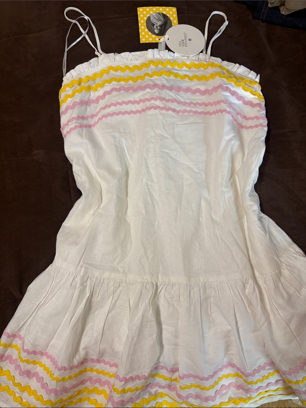Lisa Marie Fernandez White Sundress with Pink & Yellow Ric Rac Trim